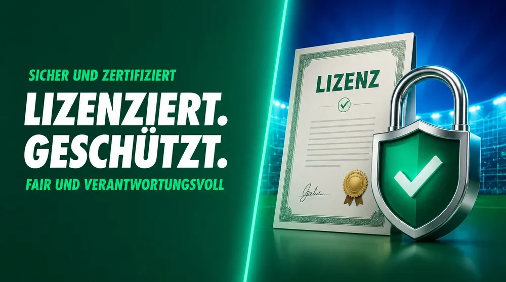 Lizenzurkunde und Sicherheitsschloss-Symbol auf blauem Hintergrund